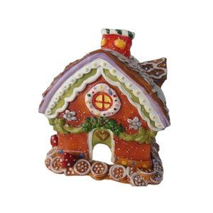 Holiday Décor Bisque Porcelain Gingerbread Cottage, 4 by 6", 5.5 inches tall